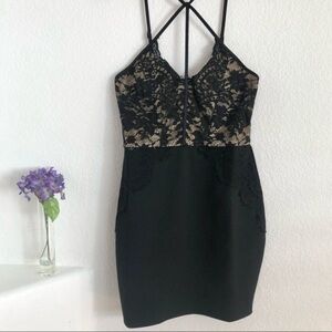 The Room black and lace strapless bodycon dress